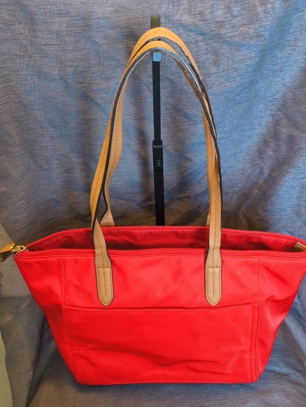 Michael Kors Bright Red Tote with Tan Straps - Picture 3 of 6